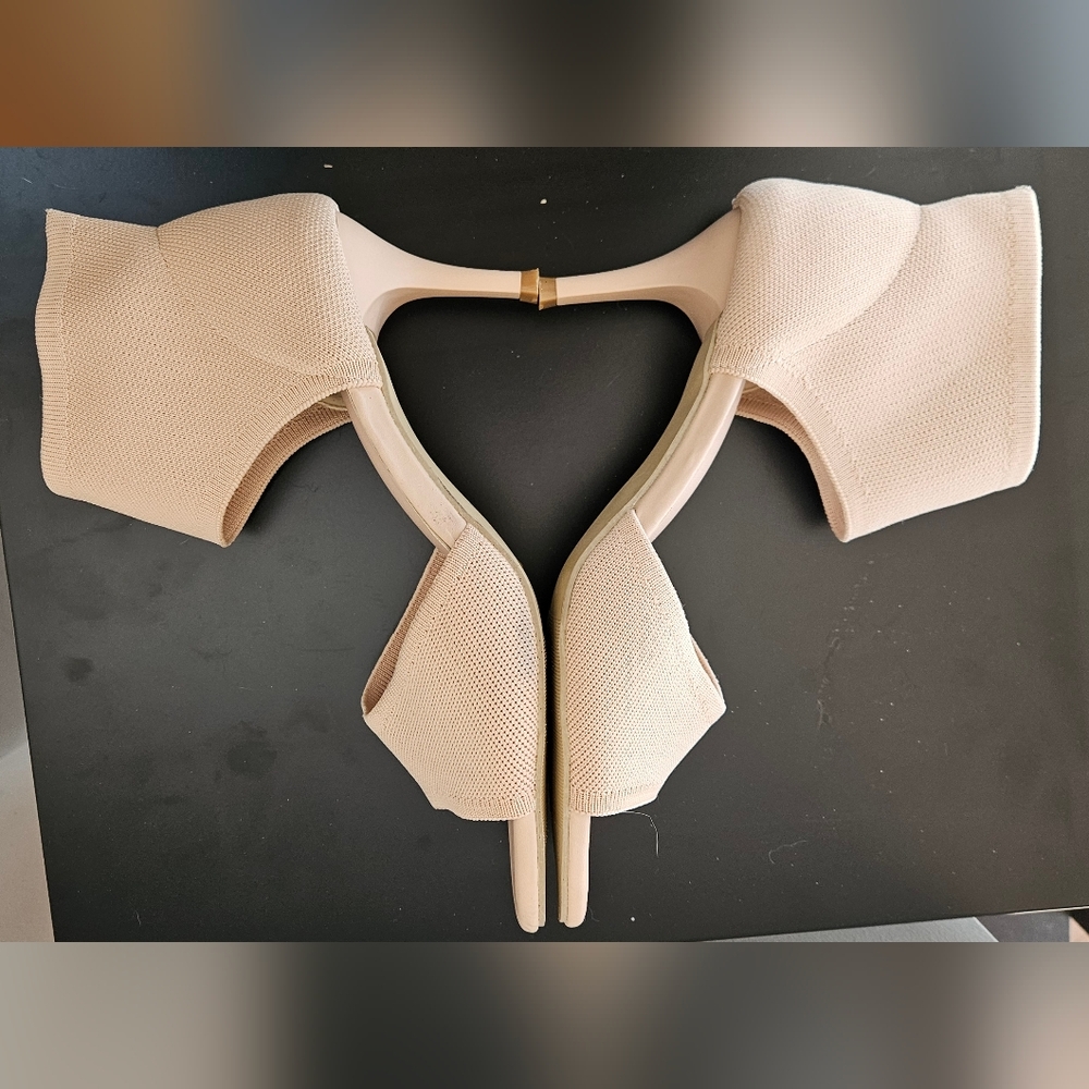 Newbella Nude Knit Stretch Ankle Strap Heels - Picture 6 of 8